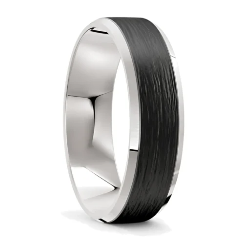White Gold and Carbon Fibre Mens Wedding Ring