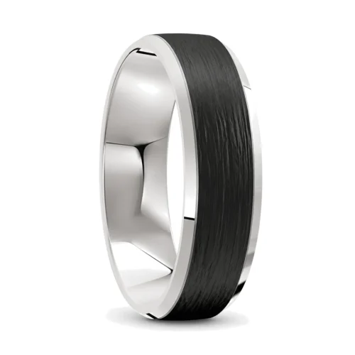 Sterling Silver and Carbon Fibre Mens Wedding Ring