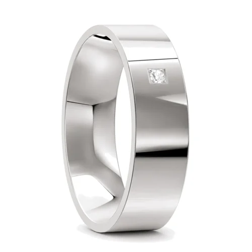 Clean and Simple Silver Diamond Mens Wedding Ring