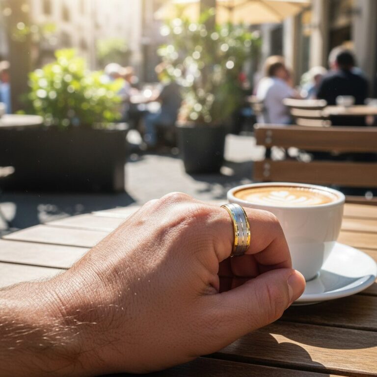 Yellow and White Gold Satin Mens Wedding Ring