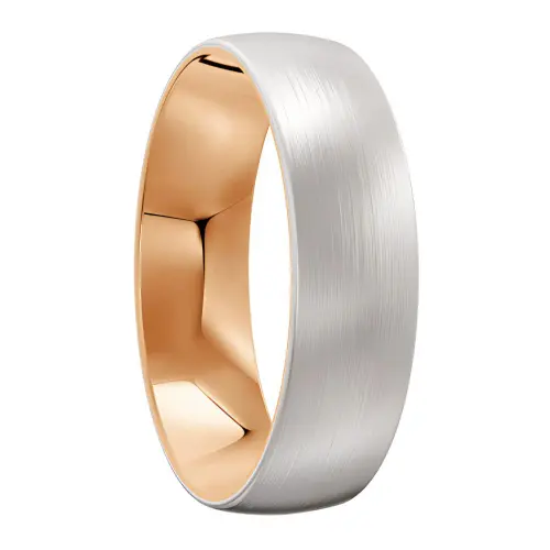White and Rose Gold Brushed Mens Wedding Ring