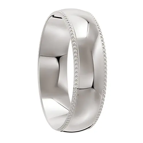 Platinum Mens Wedding Band with Milgrain Edges