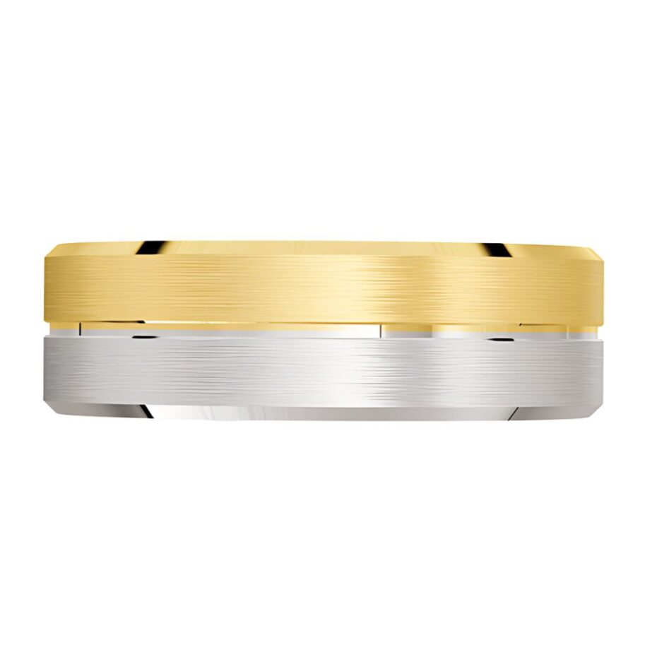 3020 Yellow and White Gold Brushed Mens Wedding Ring