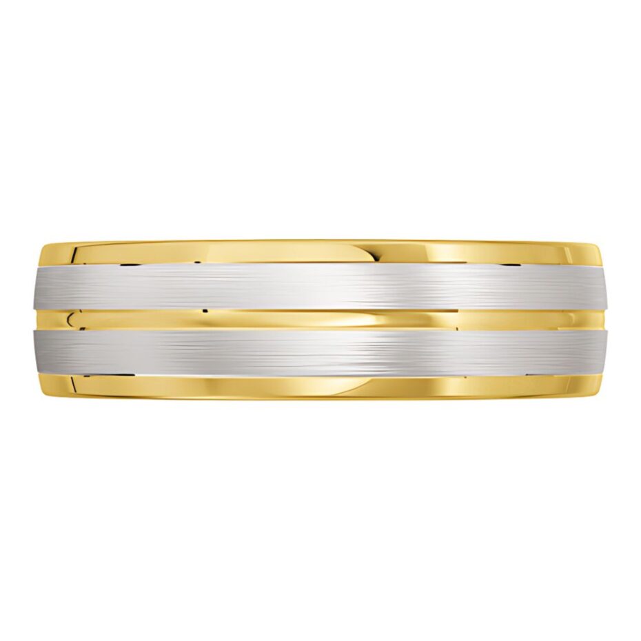 3022 Yellow and White Gold Grooved Mens Wedding Ring