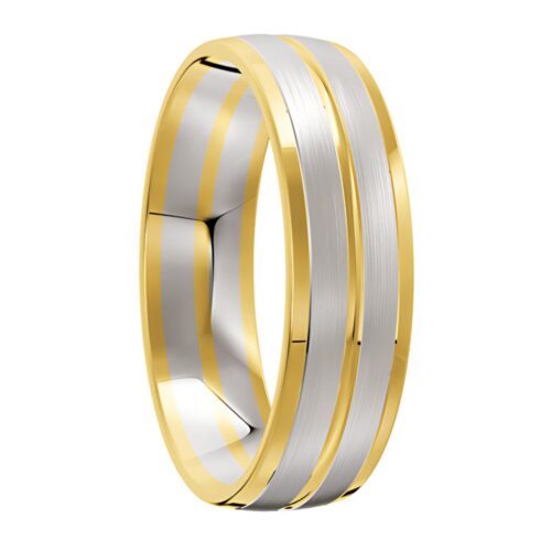 3022 Yellow and White Gold Grooved Mens Wedding Ring