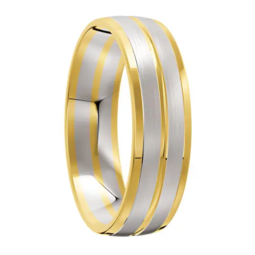 Yellow and White Gold Brushed Mens Wedding Ring