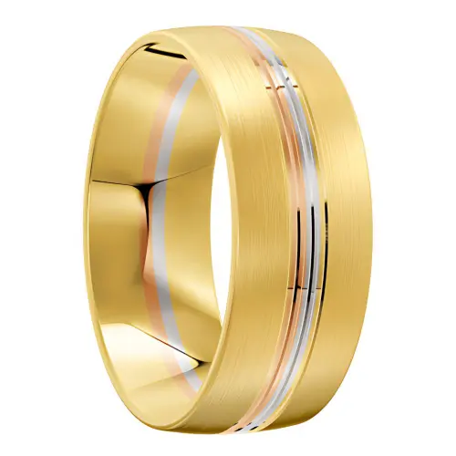 8mm Rose, White and Yellow Gold Mens Ring