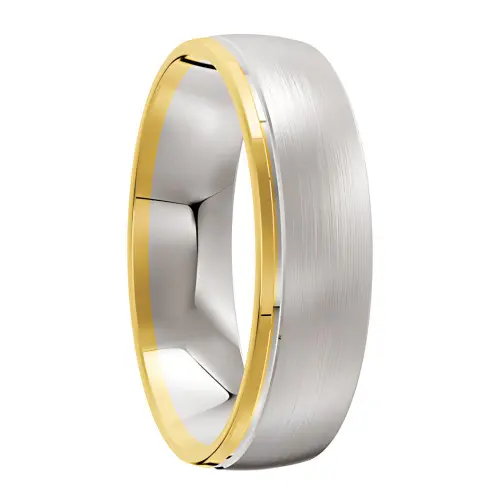 Yellow and White Gold Brushed Mens Wedding Ring