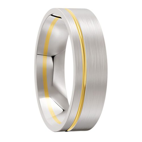 3042 White and Yellow Gold Grooved Mens Wedding Ring