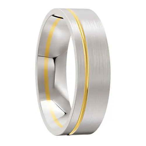 White and Yellow Gold Brushed Mens Wedding Ring