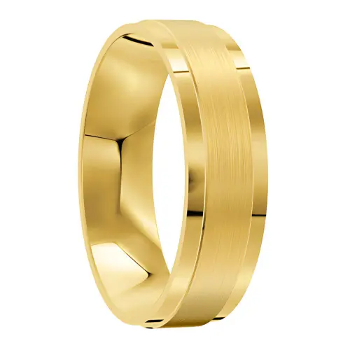 Yellow Gold Brushed Mens Wedding Ring with Polished Edges
