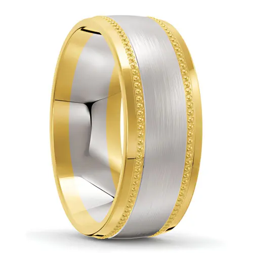 8mm Yellow and White Gold Brushed and Polished Mens Wedding Band