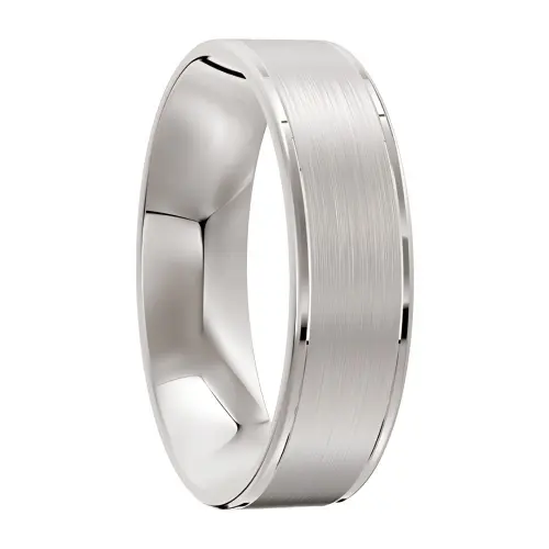 Brushed and Polished Platinum Mens Wedding Band