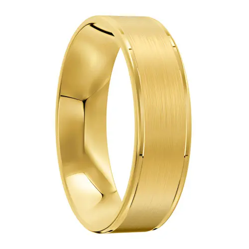 Brushed and Polished Yellow Gold Mens Wedding Ring