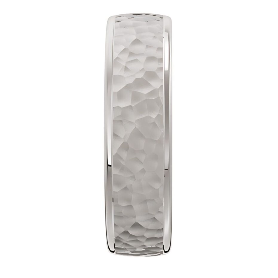 4042 Hammered Platinum White Gold Silver Mens Wedding Band