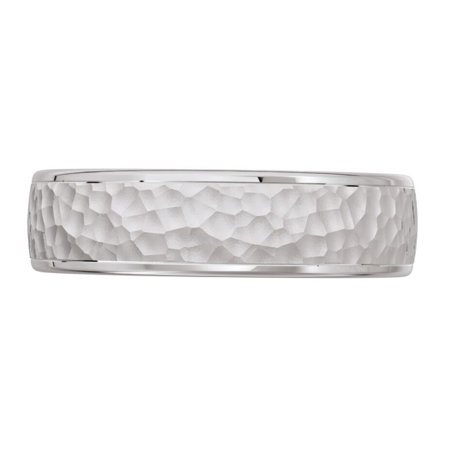 4042 Hammered Platinum White Gold Silver Mens Wedding Band