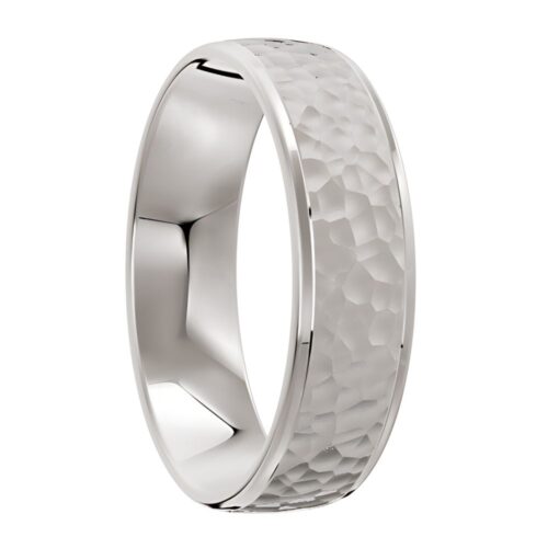 4042 Hammered Platinum White Gold Silver Mens Wedding Band