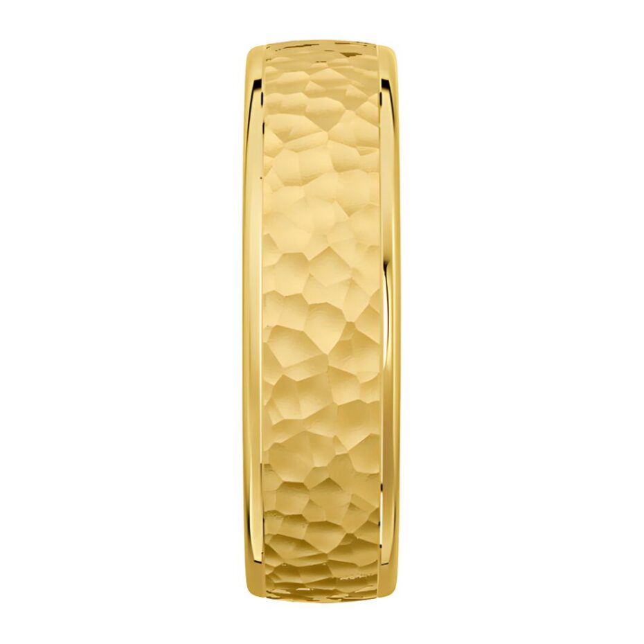 4042 Hammered Yellow Gold Mens Wedding Band
