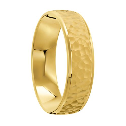 4042 Hammered Yellow Gold Mens Wedding Band
