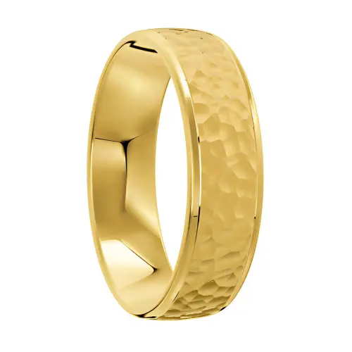 Brilliant Yellow Gold Hammered Mens Wedding Ring