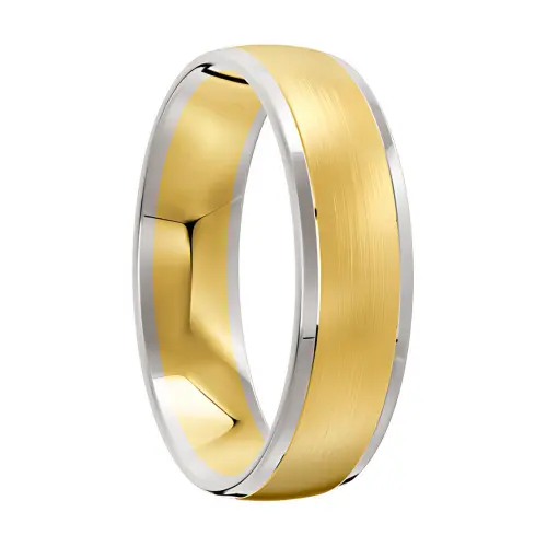 White and Yellow Gold Brushed Mens Ring