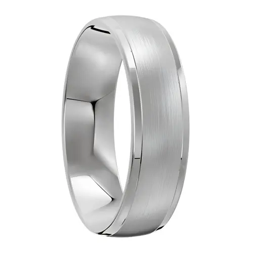 Brushed and Polished Platinum Mens Wedding Ring