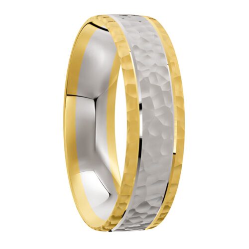 6026 Hammered Yellow and White Gold Mens Wedding Ring
