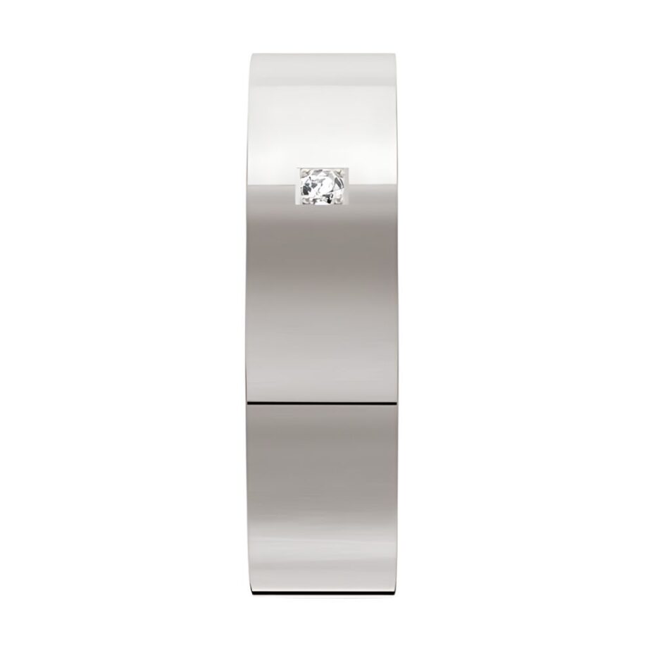 7004 Flat white gold platinum silver diamond mens wedding band