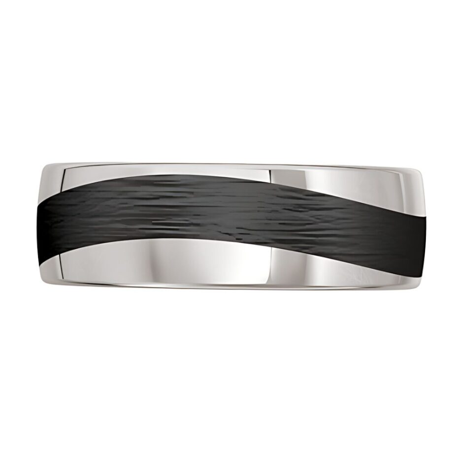9006 White Gold Platinum Silver Carbon Fibre Mens wedding Ring