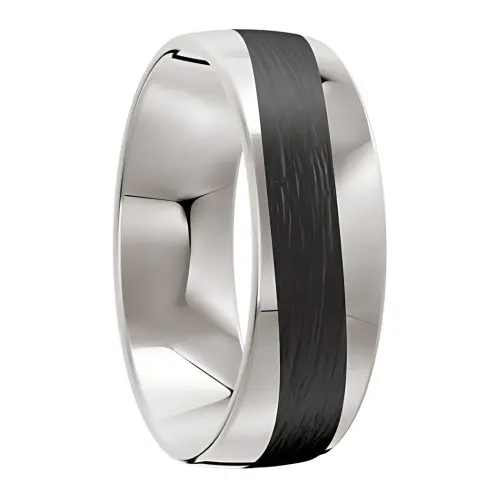 7mm Platinum and Carbon Fibre Wave Mens Ring