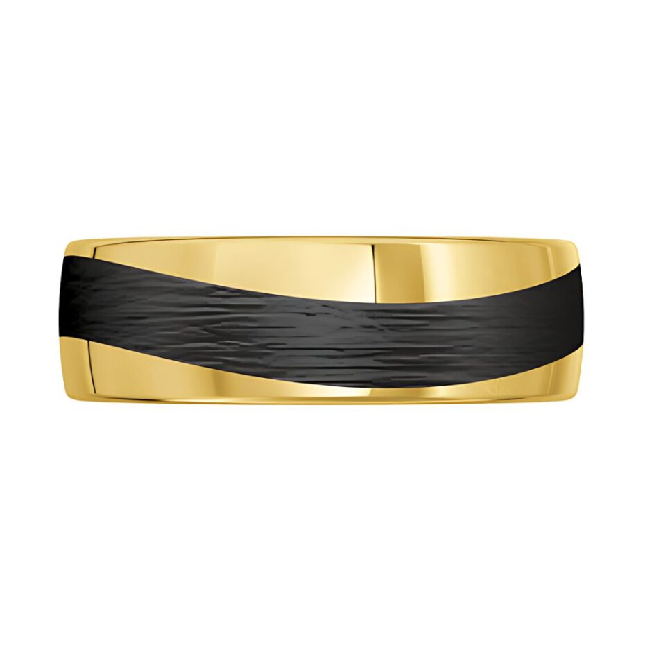 9006 Yellow Gold and Carbon Fibre Mens Wedding Ring