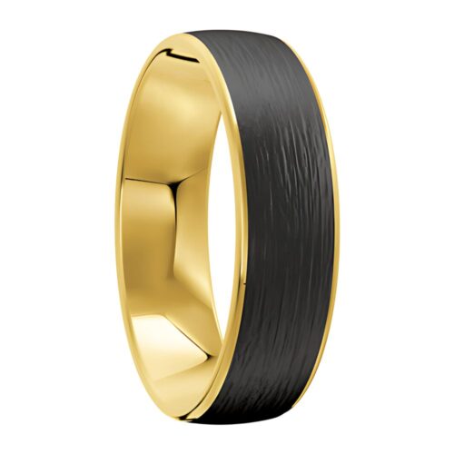 9021 Yellow gold and carbon fibre mens wedding ring