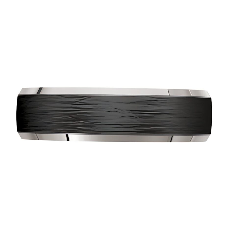 9052 White Gold Platinum Silver Carbon Fibre Mens wedding Ring