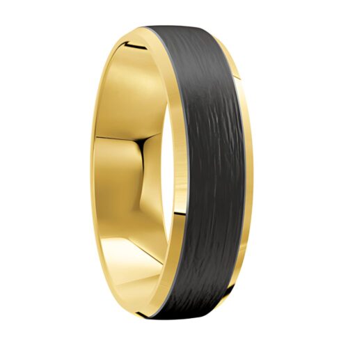 9052 Yellow Gold and Carbon Fibre Mens Wedding Ring