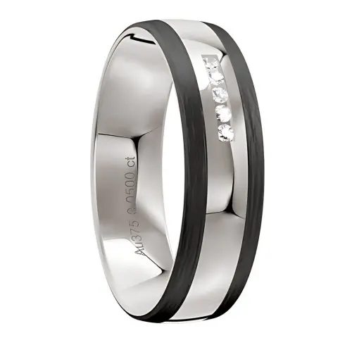 Silver and Carbon Fibre Five Diamond Mens Ring
