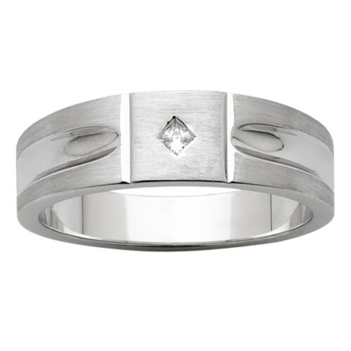 Vertical Grooves Angle Diamond White Gold Mens Ring
