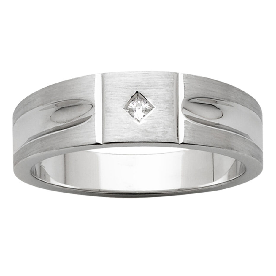 Vertical Grooves Angle Diamond White Gold Mens Ring