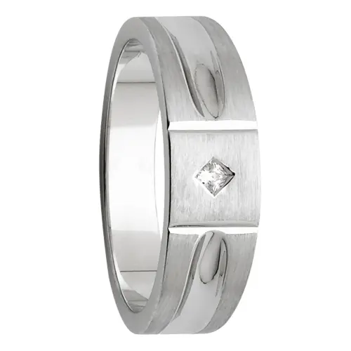 Vertical Grooves Angle Diamond White Gold Mens Ring