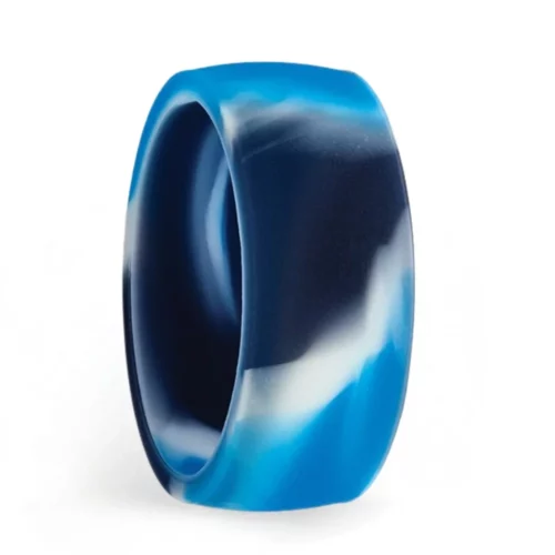 Mens Wide Blue and White Silicone Ring Australia