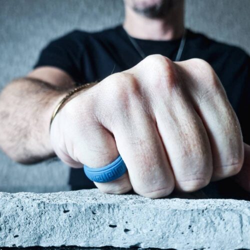 Blue Mens Silicone Ring with Pattern