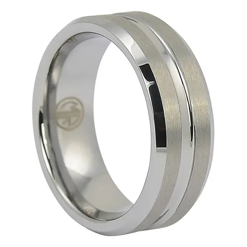 Brushed Tungsten 8mm Ring with Polished Centerline