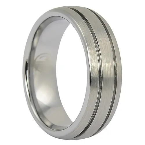 Tungsten 7mm Mens Ring With Twin Grooves