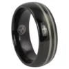 Black Tungsten Mens Ring With Twin Offset Stripes