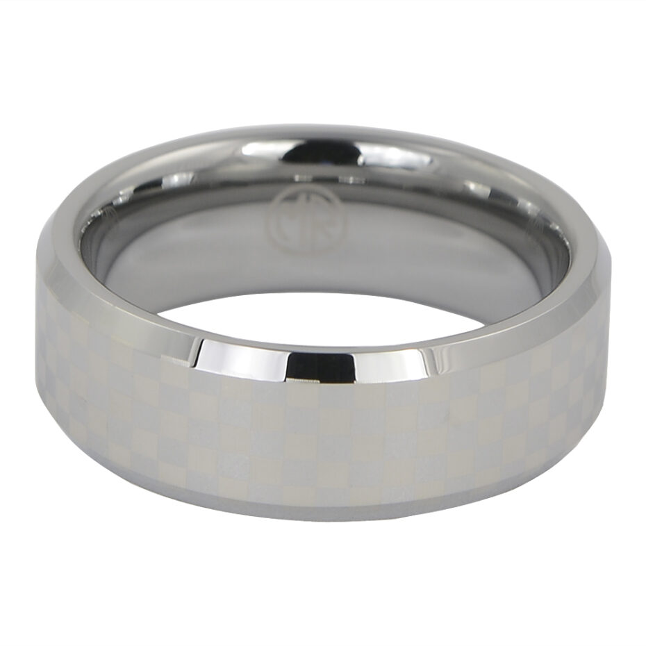 Mens Chequered Tungsten Ring