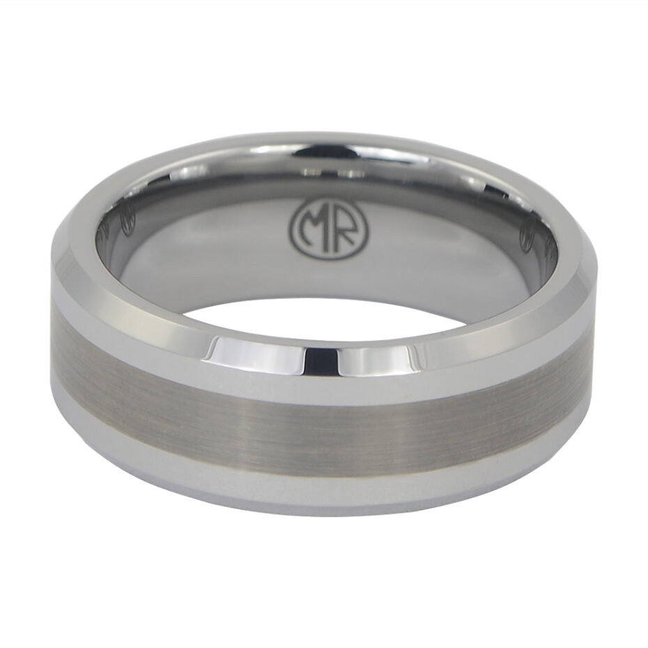 Mens Tungsten Wedding Ring With Brushed Centreline