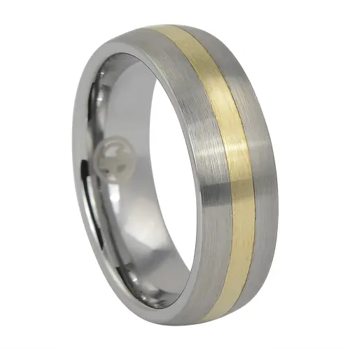 Tungsten 7mm Wedding Ring With Solid 14k Gold Inlay