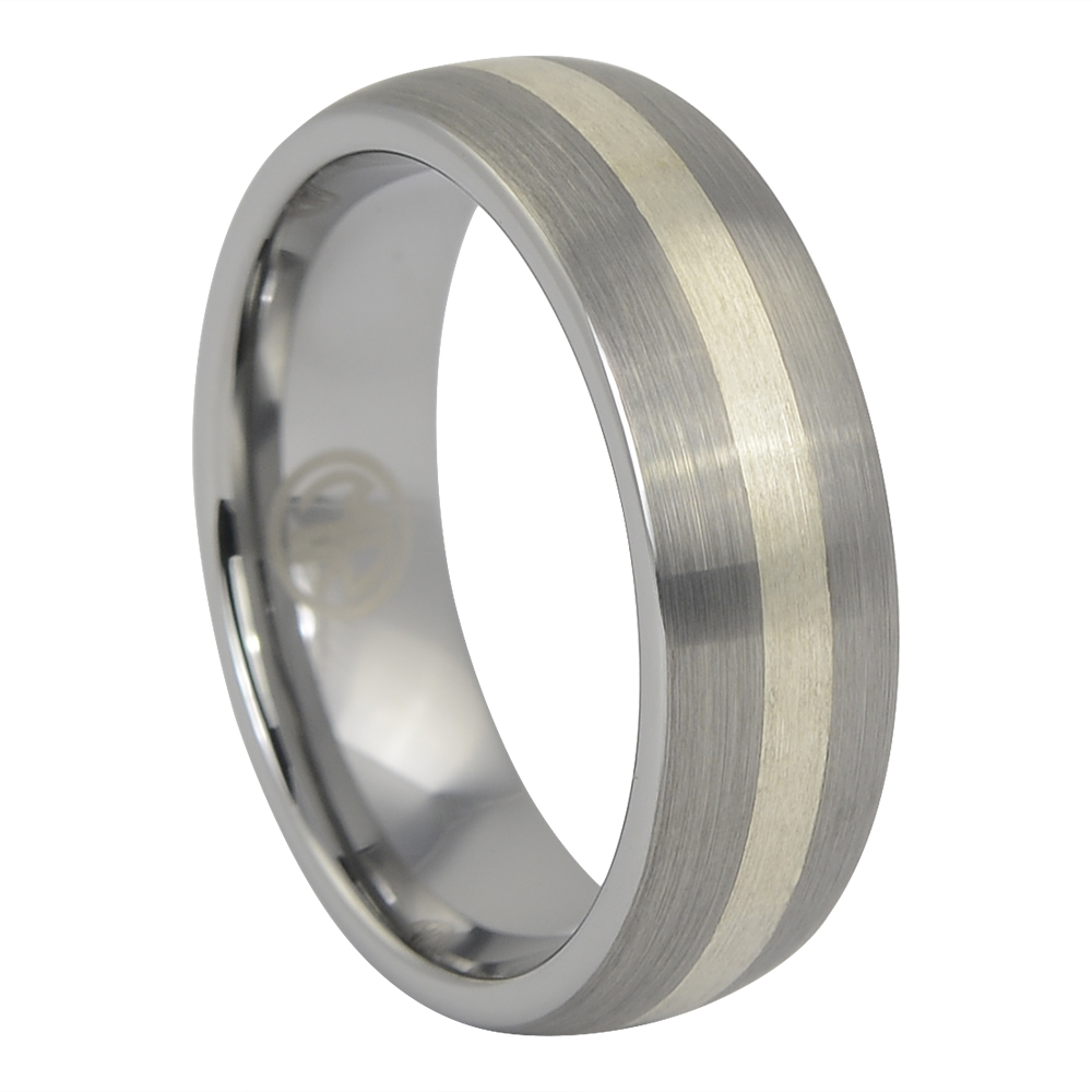 Tungsten 7mm Wedding Ring With Solid Silver Inlay