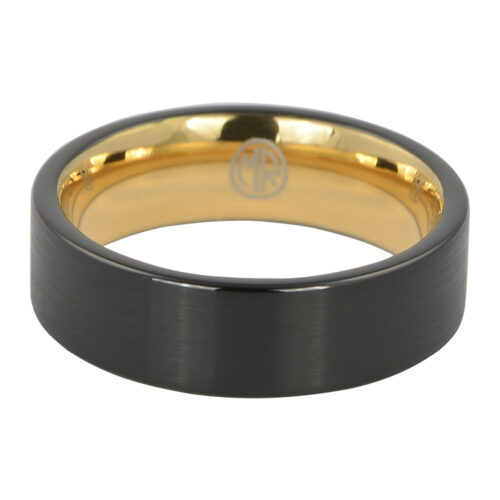 Brushed Mens Flat Black Gold Ring