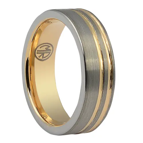 Brushed Tungsten Double Ridge "Ion+" Rose Gold Ring