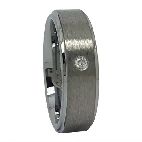 Brushed Mens Engagement 8mm Ring With Simulated Diamond